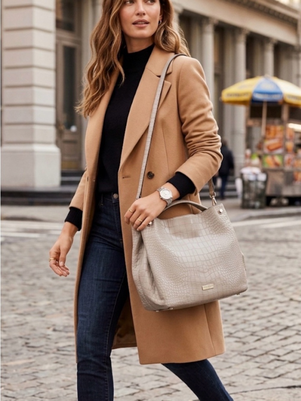 Kate Spade New York Croc-Embossed Leather Satchel – Dove Gray/taupe Light Stone